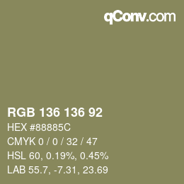 Color code: RGB 136 136 92 | qconv.com