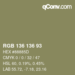 Color code: RGB 136 136 93 | qconv.com