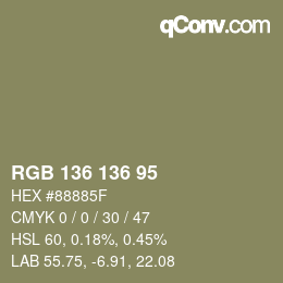 Color code: RGB 136 136 95 | qconv.com