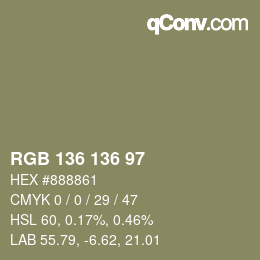カラーコード: RGB 136 136 97 | qconv.com