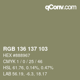 Color code: RGB 136 137 103 | qconv.com