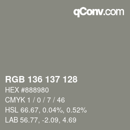 Color code: RGB 136 137 128 | qconv.com