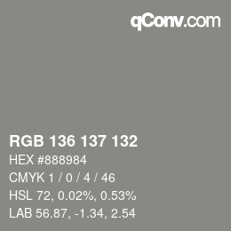 Color code: RGB 136 137 132 | qconv.com