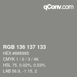 Color code: RGB 136 137 133 | qconv.com