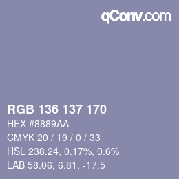 Color code: RGB 136 137 170 | qconv.com
