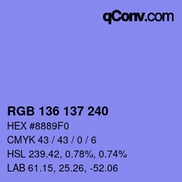 Color code: RGB 136 137 240 | qconv.com