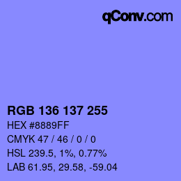 Color code: RGB 136 137 255 | qconv.com