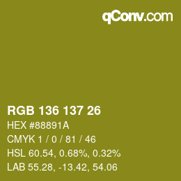 カラーコード: RGB 136 137 26 | qconv.com