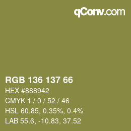 Color code: RGB 136 137 66 | qconv.com