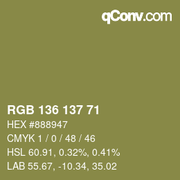 Color code: RGB 136 137 71 | qconv.com