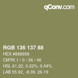 Color code: RGB 136 137 88 | qconv.com