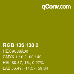 Color code: RGB 136 138 0 | qconv.com