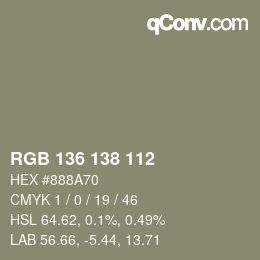 颜色代码: RGB 136 138 112 | qconv.com