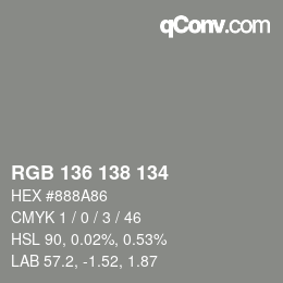 Color code: RGB 136 138 134 | qconv.com