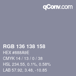 Color code: RGB 136 138 158 | qconv.com