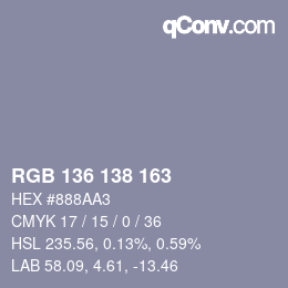 Color code: RGB 136 138 163 | qconv.com
