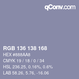 Color code: RGB 136 138 168 | qconv.com