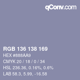 Color code: RGB 136 138 169 | qconv.com