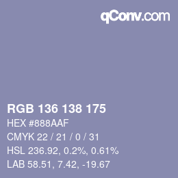 Color code: RGB 136 138 175 | qconv.com
