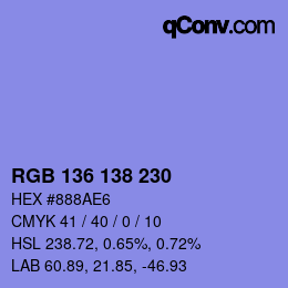 Color code: RGB 136 138 230 | qconv.com