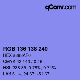 Color code: RGB 136 138 240 | qconv.com