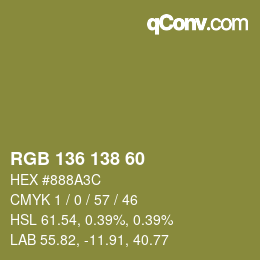 Color code: RGB 136 138 60 | qconv.com