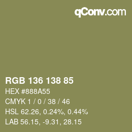 Color code: RGB 136 138 85 | qconv.com