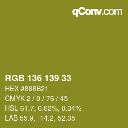 Color code: RGB 136 139 33 | qconv.com