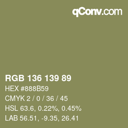 Color code: RGB 136 139 89 | qconv.com