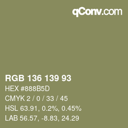 Color code: RGB 136 139 93 | qconv.com
