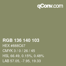 Color code: RGB 136 140 103 | qconv.com