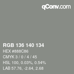Color code: RGB 136 140 134 | qconv.com