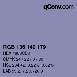 Color code: RGB 136 140 179 | qconv.com