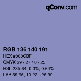 Color code: RGB 136 140 191 | qconv.com