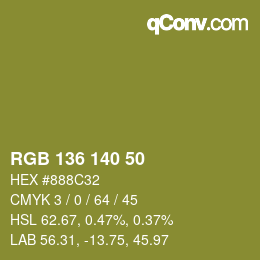 Color code: RGB 136 140 50 | qconv.com
