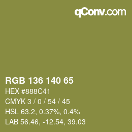 Color code: RGB 136 140 65 | qconv.com