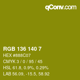 カラーコード: RGB 136 140 7 | qconv.com