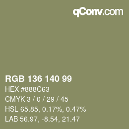 Color code: RGB 136 140 99 | qconv.com