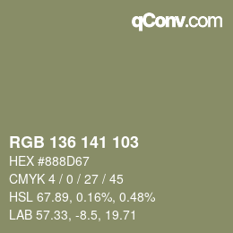 Color code: RGB 136 141 103 | qconv.com
