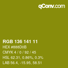 カラーコード: RGB 136 141 11 | qconv.com