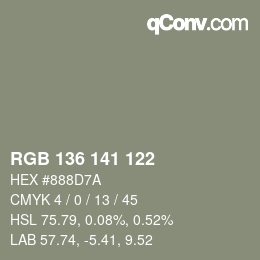 Color code: RGB 136 141 122 | qconv.com