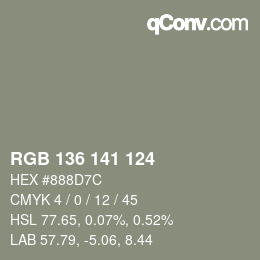 Color code: RGB 136 141 124 | qconv.com