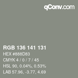 Color code: RGB 136 141 131 | qconv.com