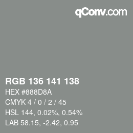 Color code: RGB 136 141 138 | qconv.com