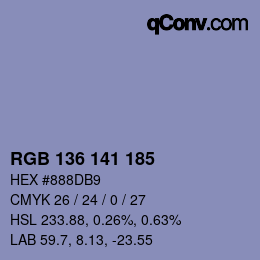 Color code: RGB 136 141 185 | qconv.com