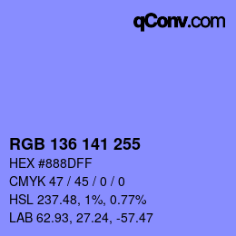 Color code: RGB 136 141 255 | qconv.com