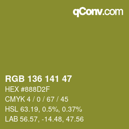 Color code: RGB 136 141 47 | qconv.com