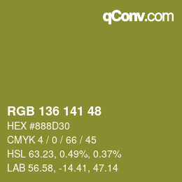 Color code: RGB 136 141 48 | qconv.com