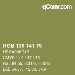 Color code: RGB 136 141 75 | qconv.com
