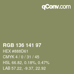 Color code: RGB 136 141 97 | qconv.com